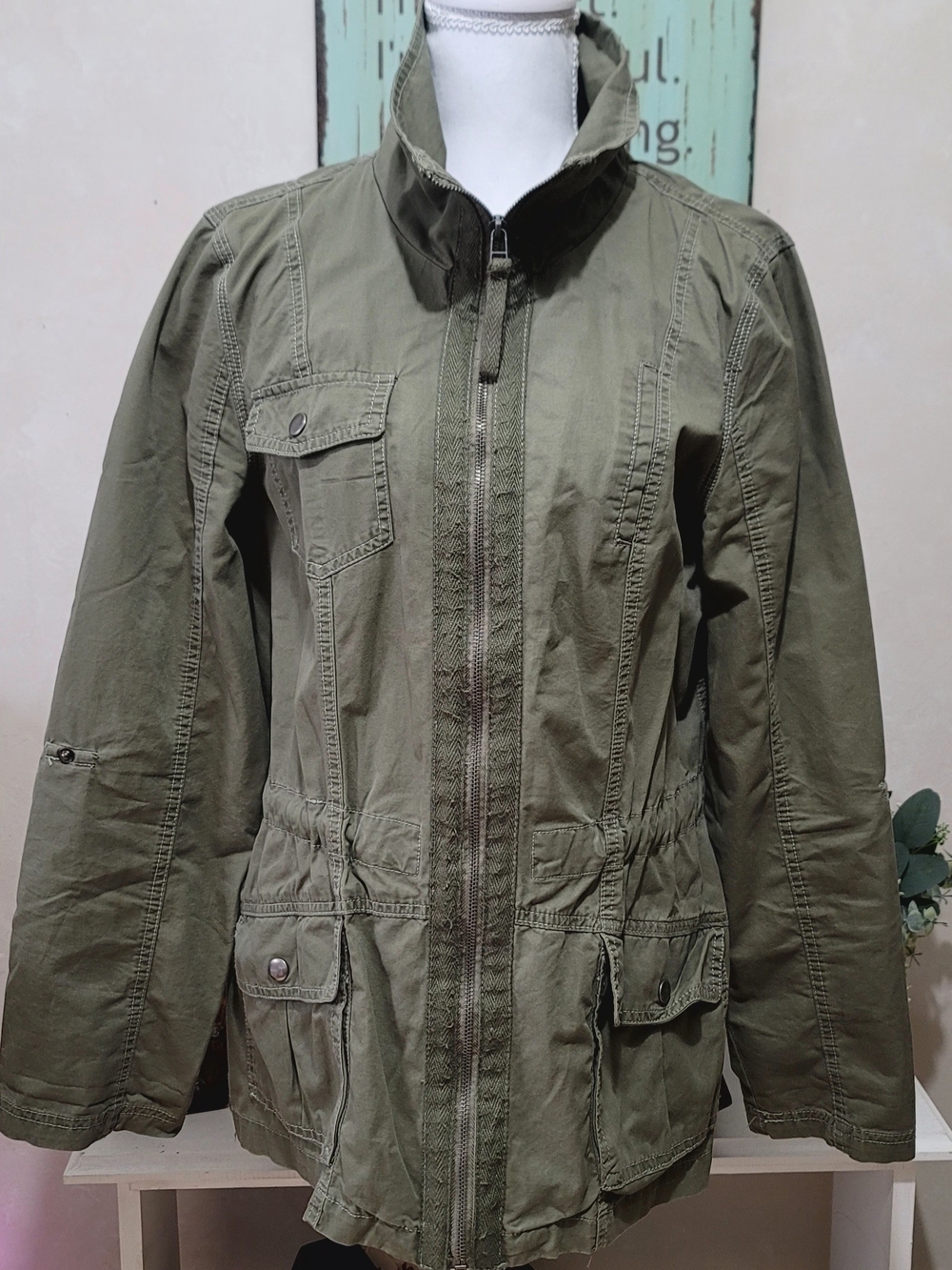 Ashley By 26 International Olive Utility Jacket with Front Zip